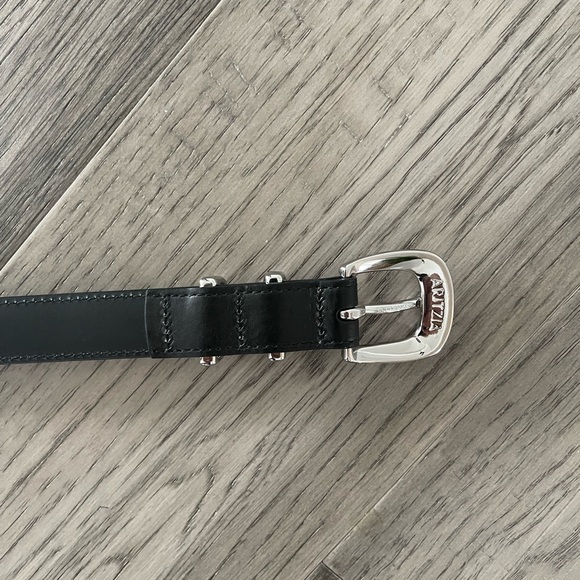 Aritzia Black Leather Belt with Polished Silver Buckle - Picture 3 of 6